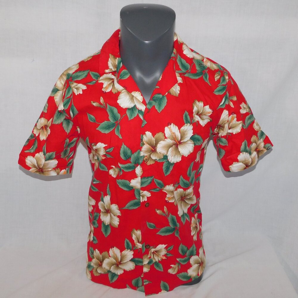 VTG KY's International Fashion Red White Hibiscus Floral Hawaiian Shirt Mens S